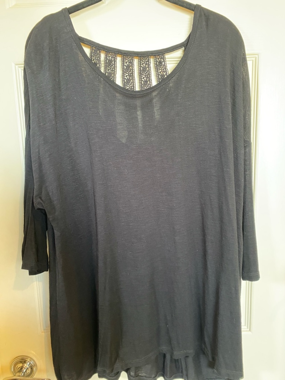 Lane Bryant Black Scoop Neck Tunic with Lace-Panel Back